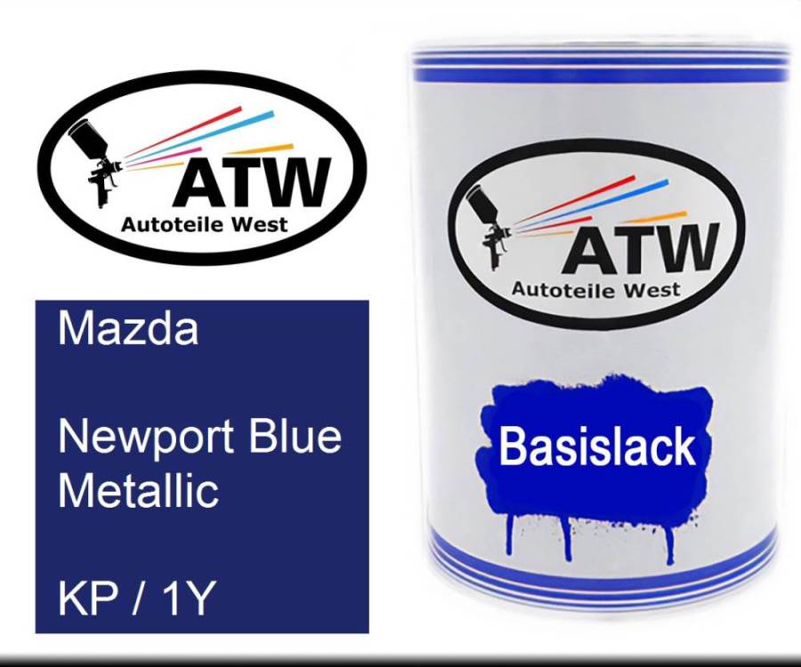 Mazda, Newport Blue Metallic, KP / 1Y: 500ml Lackdose, von ATW Autoteile West.
